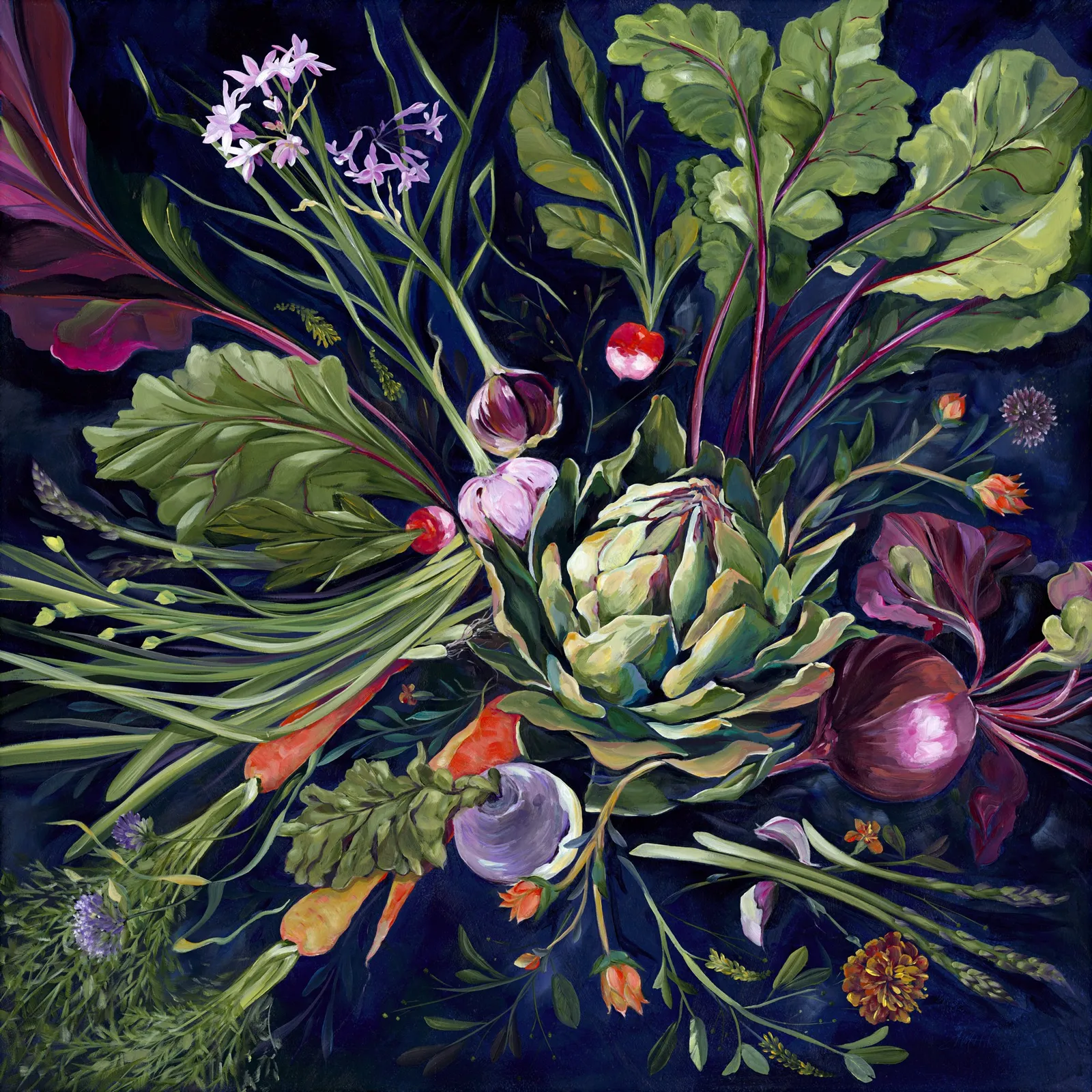 Garden Gems hand-painted botanical panels by Anna Hileman